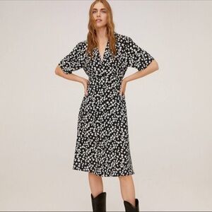 Mango Daisy Printed Midi Waist Tie Dress NWT